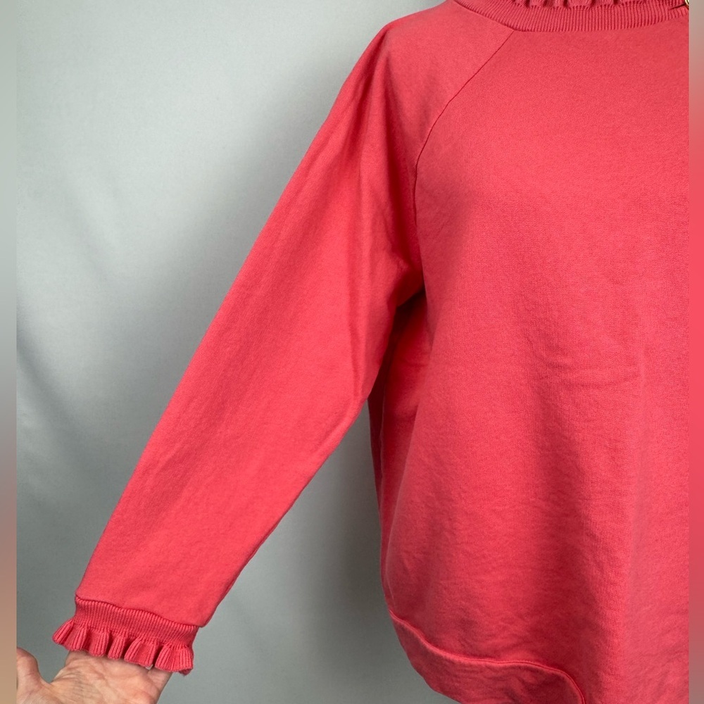Talbots Ruffle Trim Raglan Sweatshirt Pink Gold Buttons At Neckline Size 1X - Picture 6 of 10